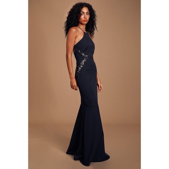 LULUS GIAVANNA NAVY BLUE LACE MERMAID MAXI DRESS - Picture 1 of 7